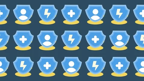 Seamless pattern of blue protection shield icons with user profile background Stock Footage 344514016