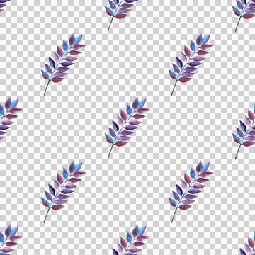 Seamless pattern of blue purple turquoise leaves, hand drawn watercolor elements イラスト素材