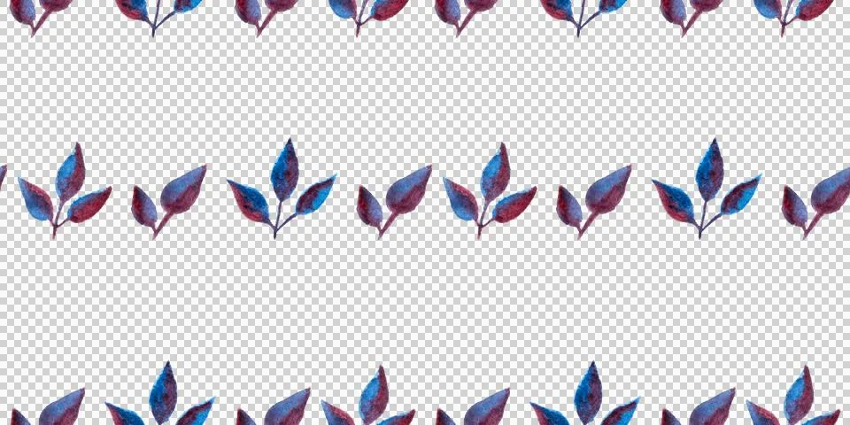 Seamless pattern of blue purple turquoise leaves, hand drawn watercolor elements イラスト素材