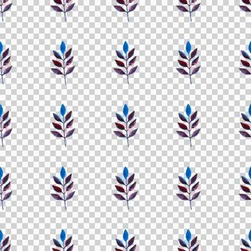 Seamless pattern of blue purple turquoise leaves, hand drawn watercolor elements 스톡 일러스트