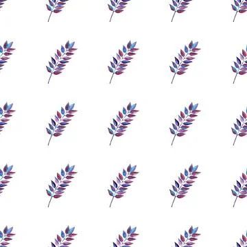 Seamless pattern of blue purple turquoise leaves, hand drawn watercolor elements イラスト素材