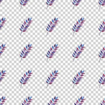 Seamless pattern of blue purple turquoise leaves, hand drawn watercolor elements Illustrazione stock