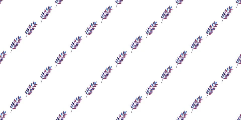 Seamless pattern of blue purple turquoise leaves, hand drawn watercolor elements イラスト素材