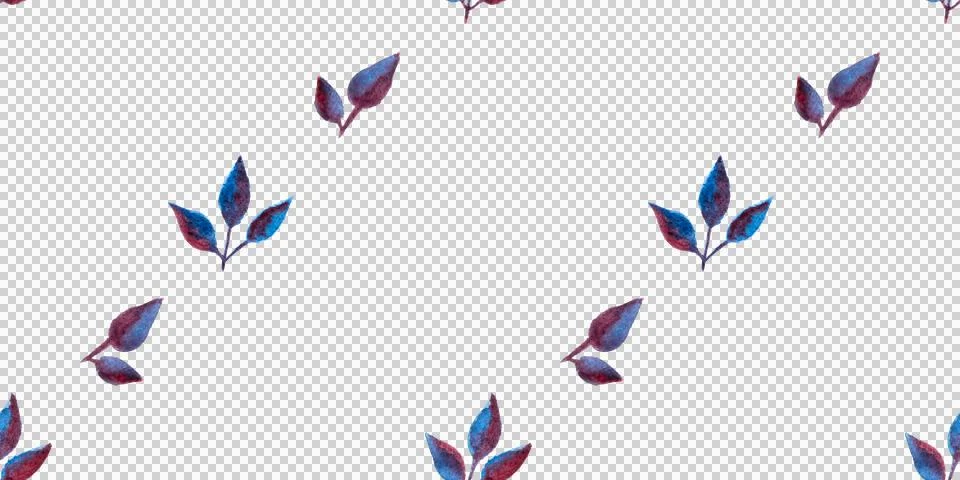 Seamless pattern of blue purple turquoise leaves, hand drawn watercolor elements 库存插图