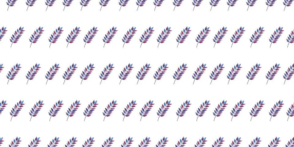 Seamless pattern of blue purple turquoise leaves, hand drawn watercolor elements 库存插图