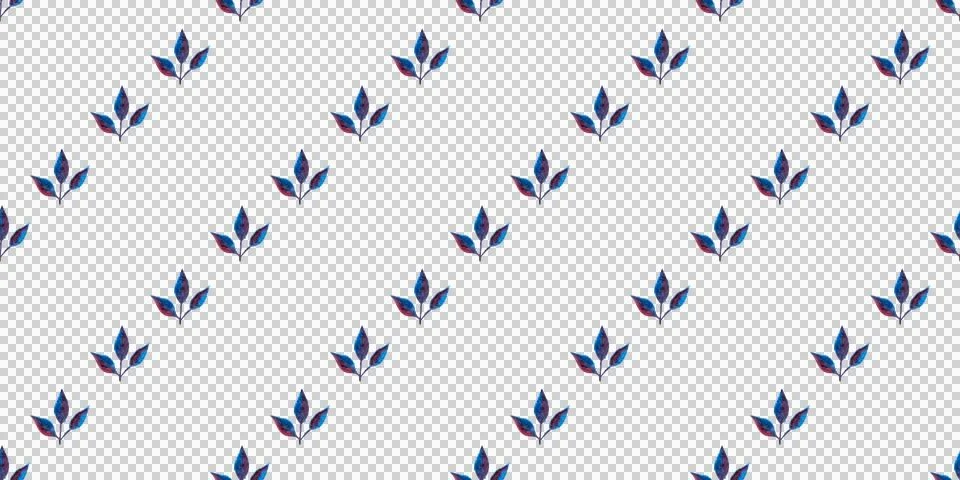Seamless pattern of blue purple turquoise leaves, hand drawn watercolor elements 库存插图