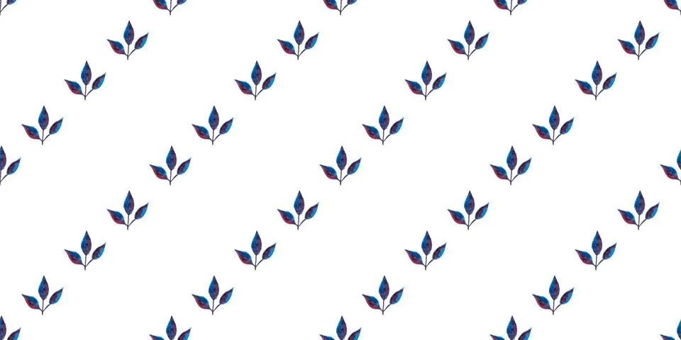 Seamless pattern of blue purple turquoise leaves, hand drawn watercolor elements 库存插图