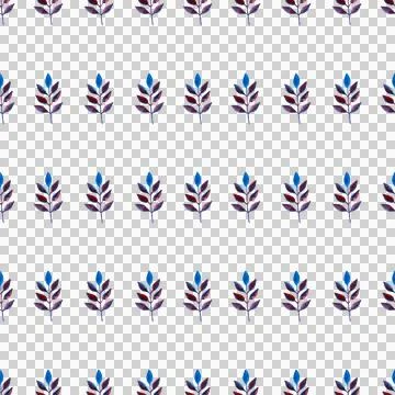 Seamless pattern of blue purple turquoise leaves, hand drawn watercolor elements 스톡 일러스트