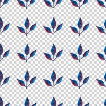 Seamless pattern of blue purple turquoise leaves, hand drawn watercolor elements 스톡 일러스트