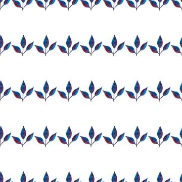 Seamless pattern of blue purple turquoise leaves, hand drawn watercolor elements Illustrazione stock