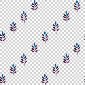 Seamless pattern of blue purple turquoise leaves, hand drawn watercolor elements Illustrazione stock