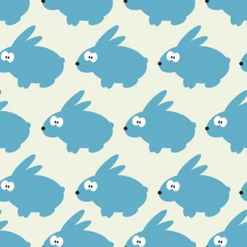 Seamless pattern with blue rabbit on grey background Stock Illustration