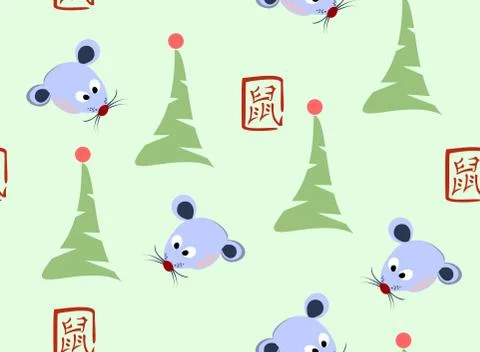 Seamless pattern with blue rats christmas trees on light background. EPS10 Stock Illustration