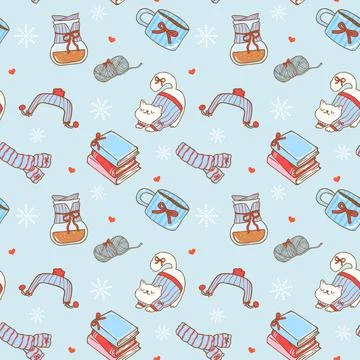 Seamless pattern blue red retro cozy valentine winter preppy coquette vibe .. Illustrazione stock