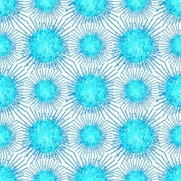 Seamless pattern. Blue round virus microbe on a light background. In the retro Stock Illustration