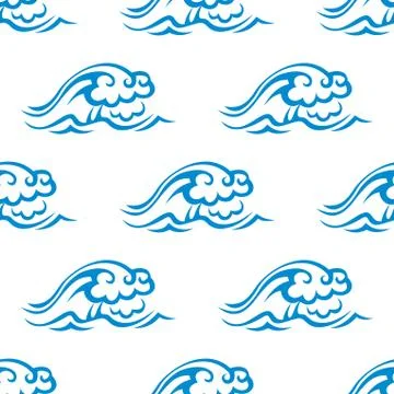 Seamless pattern of blue sea waves Stock Illustration