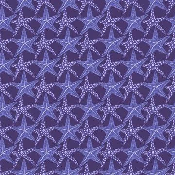 Seamless pattern of blue seastar. Vector coralline reef ocean animals underwater Stock Illustration