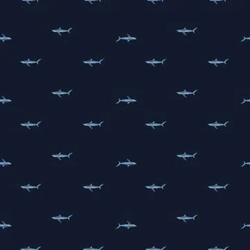 Seamless pattern Blue shark on black background. Texture of marine fish for a Stock Illustration