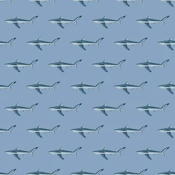 Seamless pattern Blue shark on gray background. Texture of marine fish for an Stockillustratie