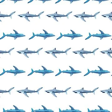 Seamless pattern Blue shark isolated on white background. Gray and blue color Illustrazione stock