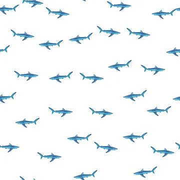 Seamless pattern Blue shark isolated on white background. Texture of marine f Illustrazione stock