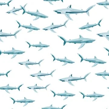 Seamless pattern Blue shark isolated on white background. Light gray textured 스톡 일러스트
