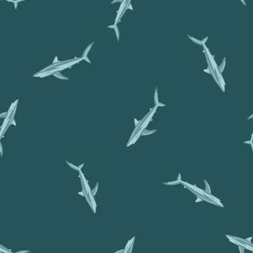 Seamless pattern Blue shark on teal background. Texture of marine fish for an 스톡 일러스트