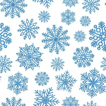 Seamless pattern with blue shiny snowflakes. Christmas decoration of sequin c Foto stock