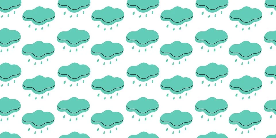 Seamless Pattern with blue simple doodle Clouds. Weather element in hand dr.. Stock Illustration