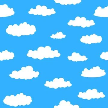 Seamless pattern with blue sky and white clouds - Vector 库存插图