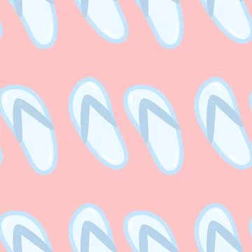 Seamless pattern with blue slippers Cartoon summer elements, travel, beach Stock Illustration