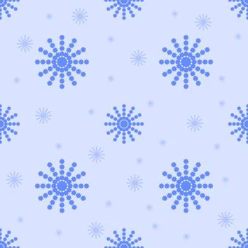 Seamless pattern of blue snowflakes on a light blue background Stock Illustration