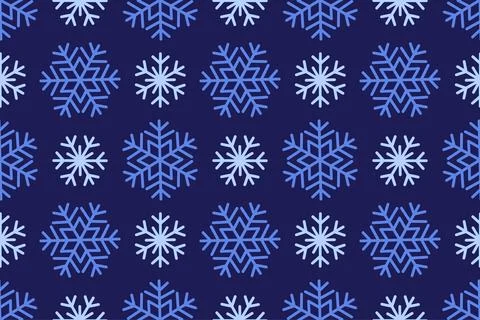 Seamless pattern with blue snowflakes, trendy flat style. Stock Illustration