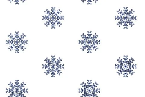 A seamless pattern of blue snowflakes on a white background. Winter design Stock Illustration