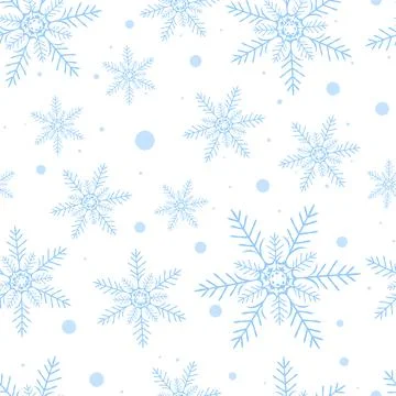 Seamless pattern with blue snowflakes on white background. Flat line snowing Stock Illustration