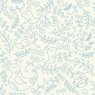 Seamless pattern with blue spring birds Stock Illustration