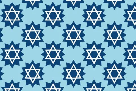 Seamless Pattern of Blue Star of David on Light Blue Background イラスト素材