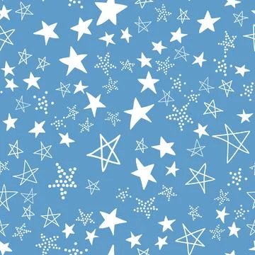 Seamless pattern, blue starry sky, simple vector design with star element Illustrazione stock