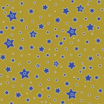 Seamless pattern with blue stars on a olive gold background Stock Illustration