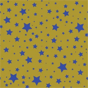 Seamless pattern with blue stars on a olive gold background Stock Illustration