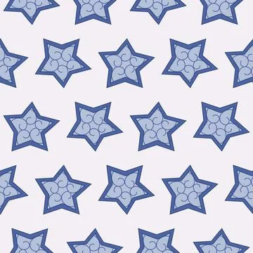 Seamless pattern of blue stars with a winter pattern on a light background Stock Illustration