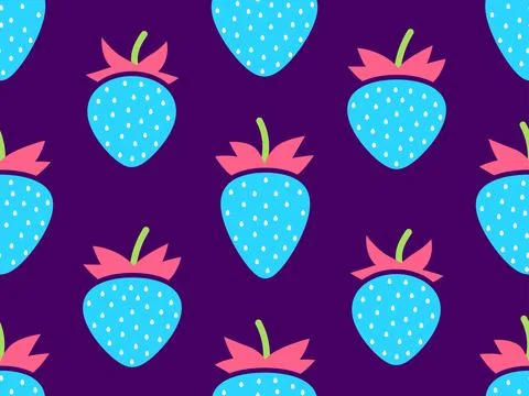 Seamless pattern with blue strawberries on a purple background. Red strawbe.. Stock-Illustration