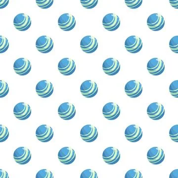Seamless pattern with blue striped spheres on white background Illustrazione stock