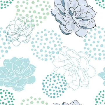 Seamless pattern with blue succulent flowers and dots Stock Illustration