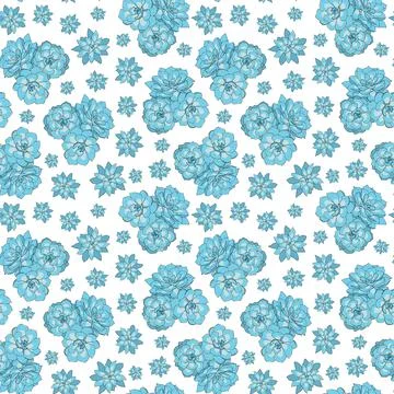 Seamless pattern with blue succulents on a white background Stock Illustration