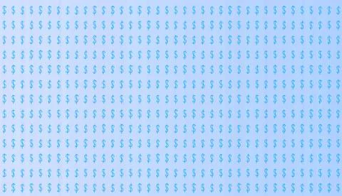 Seamless pattern of the blue symbols of dollar currency on azure background.  Stock Illustration