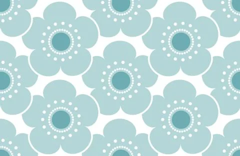Seamless pattern blue teal flowers japanese cherry blossoms on white backgrou Illustrazione stock