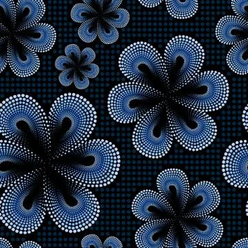 Seamless pattern with blue tiare flower. Dots, doted pattern. Monoi flower. B Stock Illustration