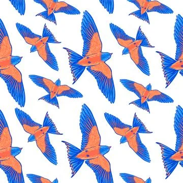Seamless pattern. Blue tropical bird on a white background. bird of paradise Stock-Illustration