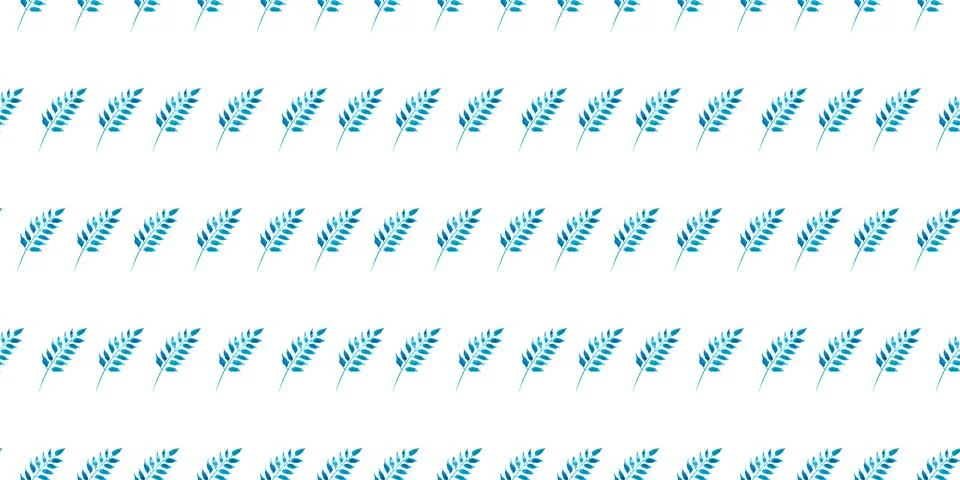 Seamless pattern of blue turquoise leaves, hand drawn watercolor elements イラスト素材
